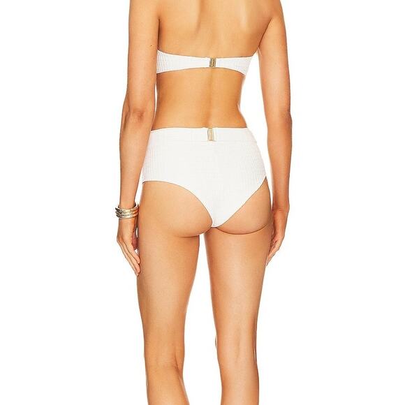 Zimmermann Alight Textured Ribbed Swim Bikini Bottom Belted Waist Ivory Size 2 - Picture 3 of 11